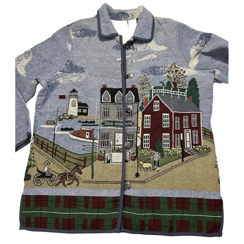 Blair Art-to-Wear Tapestry East Coast Seaside Beach Coat Jacket Nautical XL EC - Picture 1 of 15